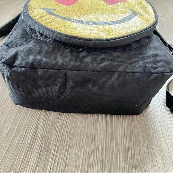 BACKPACK SMILEY  FACE BLACK GOLD LOVE IT - Picture 2 of 12